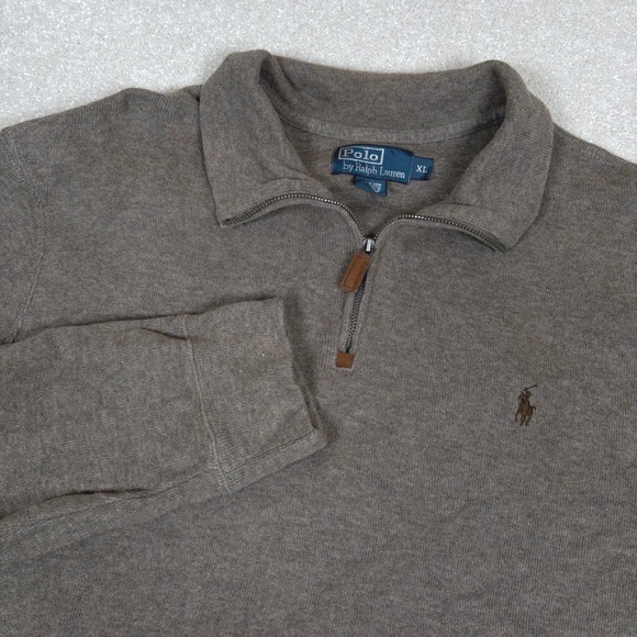 Polo Ralph Lauren Mens XL Pullover 1/4 Zip Long Sleeve Sweater Brown - Picture 1 of 8